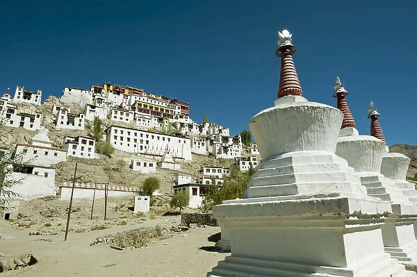 India, Ladakh, Thiksey, Thiksey Gompa (Monastery) on hill in a typical Ladakhi style