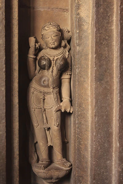 India, Madhya Pradesh, Chhatarpur District, Khajuraho, Detail of statue