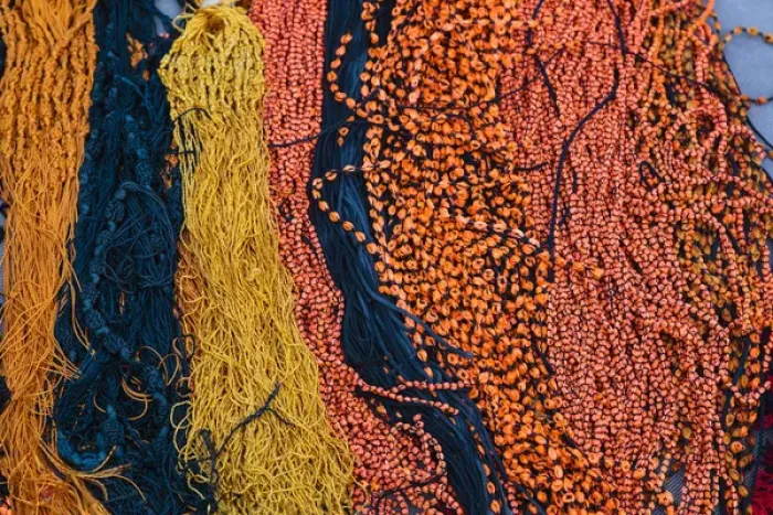 Framed Print : India, Odisha, Subarnapur District, Sonepur, Colorful threads for sale during Sonepur