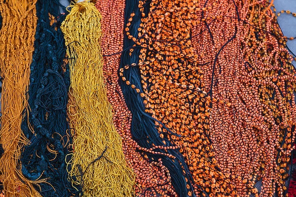 India, Odisha, Subarnapur District, Sonepur, Colorful threads for sale during Sonepur