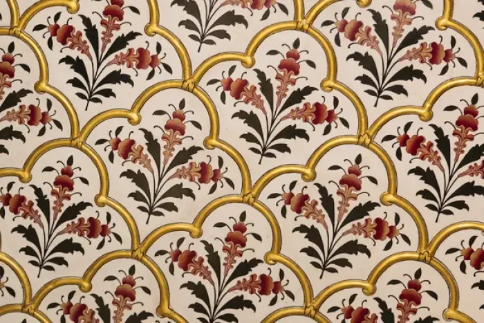Framed Print : India, Rajasthan, Bikaner. Close-up of painting in weather palace within Junagarth Fort