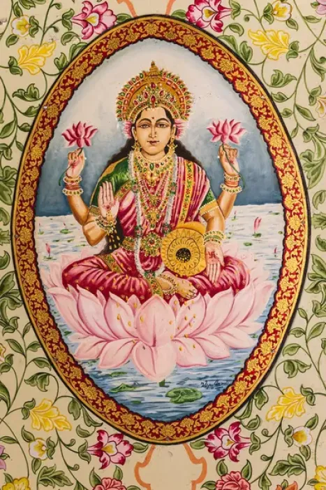 Framed Print : India, Rajasthan, Bikaner, Karni Mata Temple, Painting of goddess Lakshmi