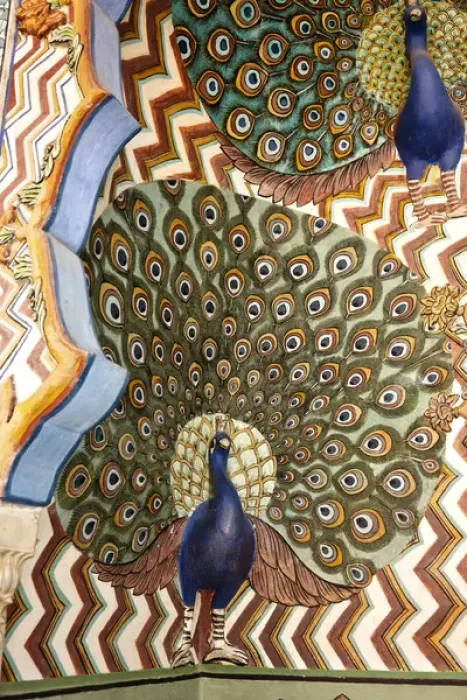 Framed Print : India, Rajasthan, Jaipur, City Palace, Detail of wall paintings Framed Print : India, Rajasthan, Jaipur, City Palace, Detail of wall paintings