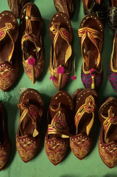 Framed Print : India, Rajasthan, Jaisalmer. Colorful embroidered leather shoes Framed Print : India, Rajasthan, Jaisalmer. Colorful embroidered leather shoes