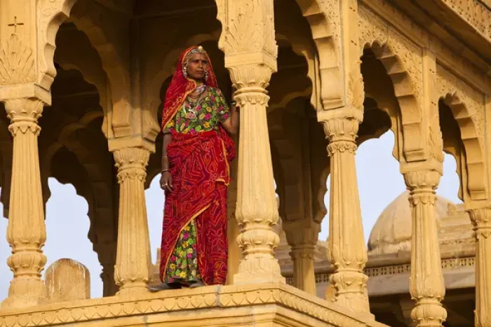Framed Print : India, Rajasthan, Jaiselmer. Rajasthani woman stands at one of Tombs of the Concubines Framed Print : India, Rajasthan, Jaiselmer. Rajasthani woman stands at one of Tombs of the Concubines