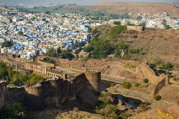 India, Rajasthan, Jodhpur. No Water No Life expedition, Mehrangarh Fort, view