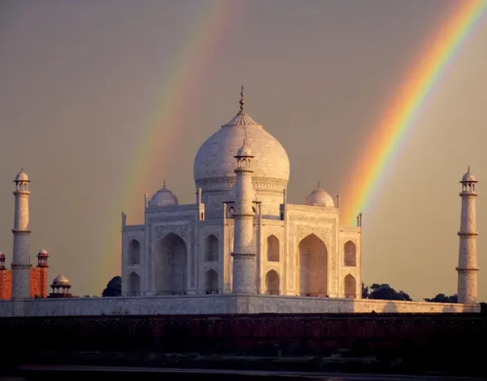 Framed Print : India, Uttar Pradesh, Agra. Double rainbow over Taj Mahal mausoleum Framed Print : India, Uttar Pradesh, Agra. Double rainbow over Taj Mahal mausoleum