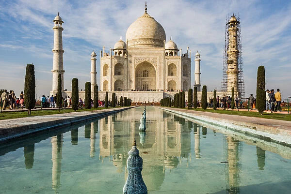 India, Uttar Pradesh. Agra. No Water No Life expedition, Taj Mahal tomb and minarets