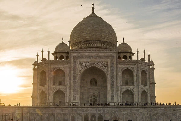 India, Uttar Pradesh. Agra. No Water No Life expedition, Taj Mahal tomb at sunset