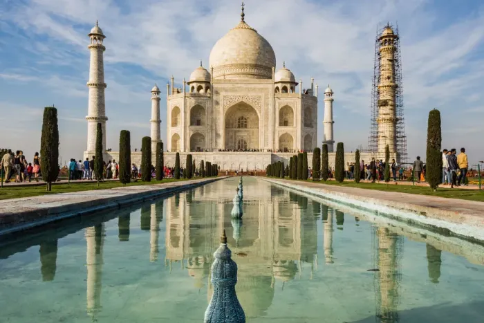 Framed Print : India, Uttar Pradesh. Agra. No Water No Life expedition, Taj Mahal tomb and minarets Framed Print : India, Uttar Pradesh. Agra. No Water No Life expedition, Taj Mahal tomb and minarets