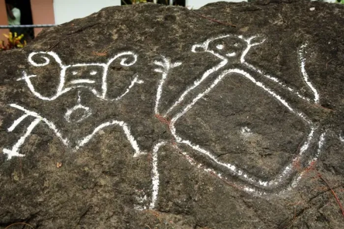 Framed Print : Indian petroglyphs near Mount Liamuiga (3, 792ft), St Kitts, Caribbean