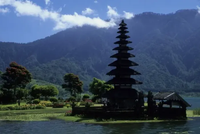 Framed Print : Indonesia, Bali, Candikuning. Meru thatched-roof pagoda of Pura (Temple) Ulu Danau on Lake Bratan Framed Print : Indonesia, Bali, Candikuning. Meru thatched-roof pagoda of Pura (Temple) Ulu Danau on Lake Bratan