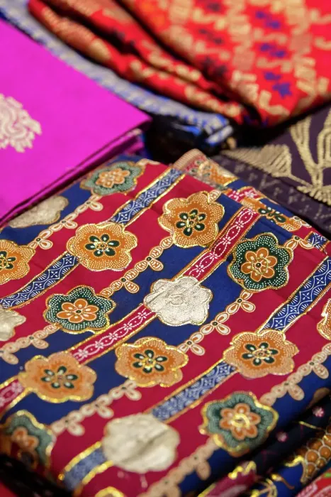Framed Print : Indonesia, Bali. Traditional handicraft village of Tohpati specializing in batik fabric. close-up of textiles Framed Print : Indonesia, Bali. Traditional handicraft village of Tohpati specializing in batik fabric. close-up of textiles