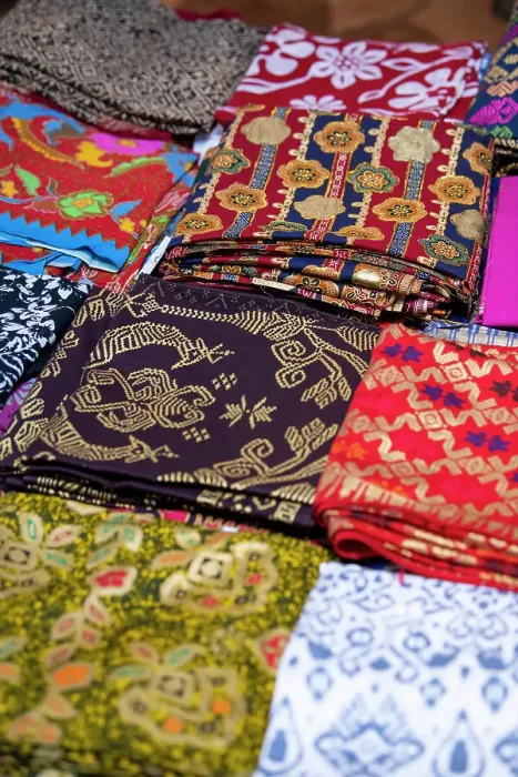 Framed Print : Indonesia, Bali. Traditional handicraft village of Tohpati specializing in batik fabric. close-up of textiles Framed Print : Indonesia, Bali. Traditional handicraft village of Tohpati specializing in batik fabric. close-up of textiles