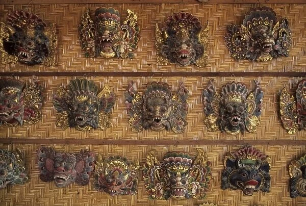 Indonesia, Bali, Ubud. Hand carved and painted Barong mask, a popular souvenir