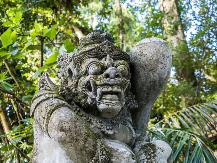 Framed Print : Indonesia, Bali, Ubud. Statue in Pura Tirta Empul temple