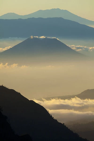 Indonesia, East Java. Mount Bromo volcano overview at sunrise