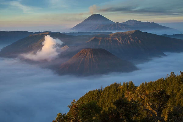 Indonesia, East Java. Overview of Mt. Bromo and Mt