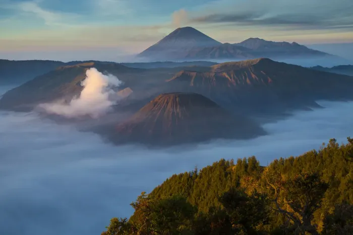 Framed Print : Indonesia, East Java. Overview of Mt. Bromo and Mt