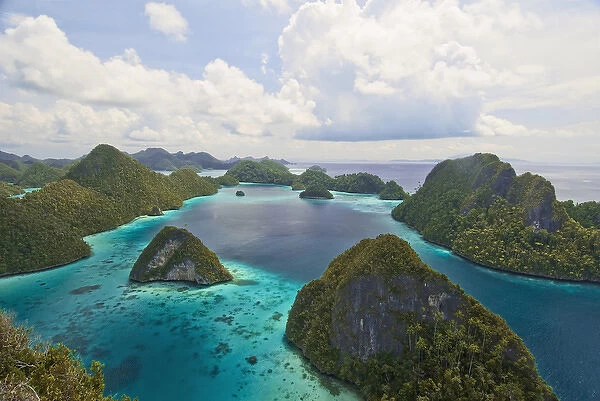 Indonesia, New Guinea Island, Raja Ampat. Scenic of islands covered with vegetation