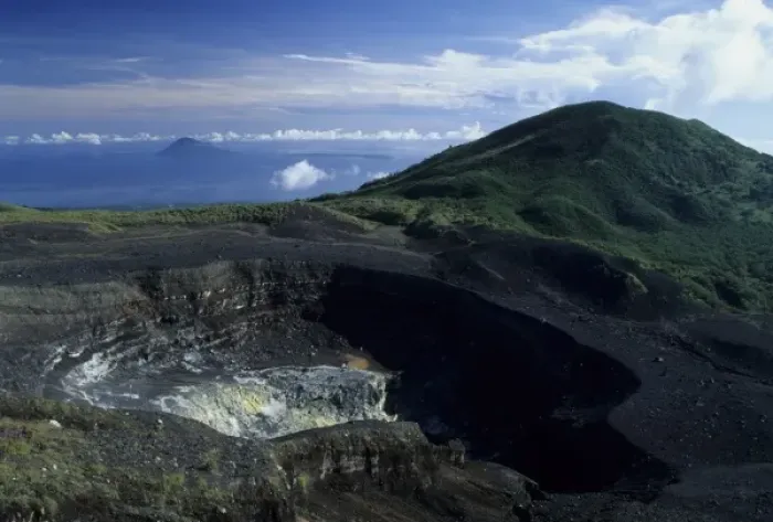 Framed Print : Indonesia, Sulawesi. Crater of Gunung Lokon volcano near Manado, Manado Tua island in distance Framed Print : Indonesia, Sulawesi. Crater of Gunung Lokon volcano near Manado, Manado Tua island in distance