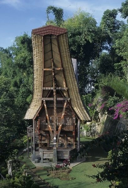Indonesia, Sulawesi, Tana Toraja region. Traditional Tongkonan house (guesthouse