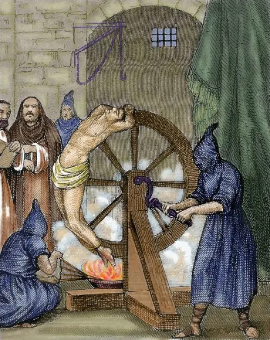 Framed Print : Inquisition. Instrument of torture. Wheel of Fortune. Colored engraving Framed Print : Inquisition. Instrument of torture. Wheel of Fortune. Colored engraving