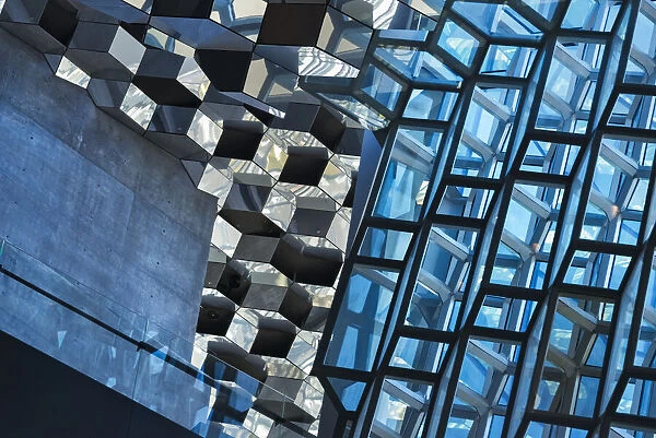 Inside Harpa Concert Hall and Conference Center inspired by the basalt landscape of