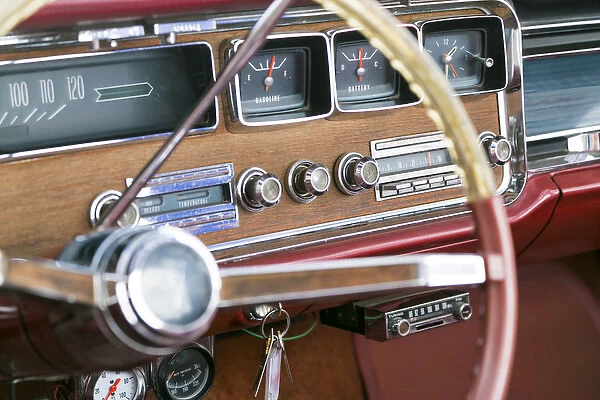 Interior of an old classic car, Tucumcari, New Mexico, USA. Route 66