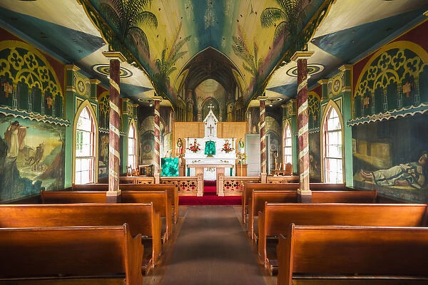 Interior of St. Benedicts Painted Church, Captain Cook, The Big Island, Hawaii