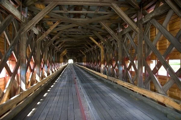 The interior structure of the Pont Perreault covered bridge crossing the Chaudiere