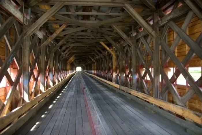 Framed Print : The interior structure of the Pont Perreault covered bridge crossing the Chaudiere Framed Print : The interior structure of the Pont Perreault covered bridge crossing the Chaudiere