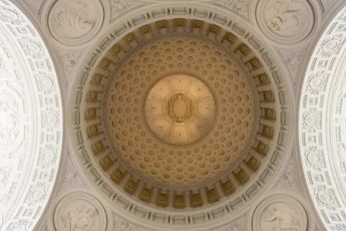 Framed Print : An interior view of the San Francisco City Hall dome and architectural detail - San Francisco