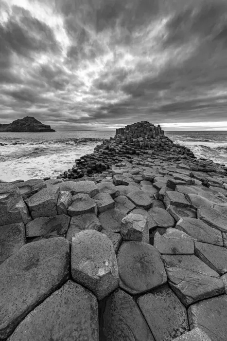 Framed Print : Interlocking basalt columns at sunset at the Giants Causeway near Bushmills