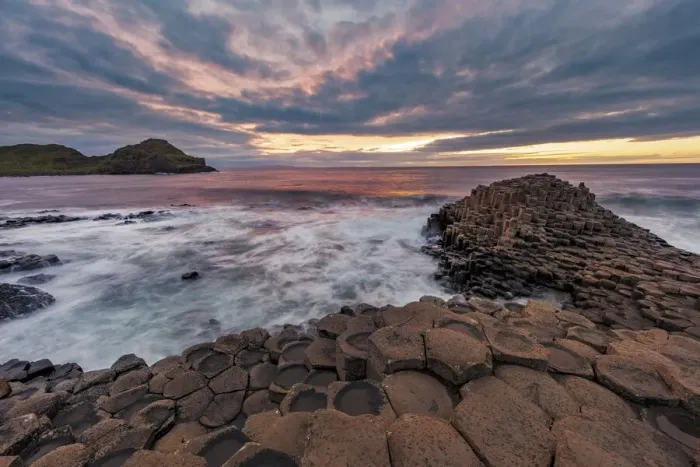 Framed Print : Interlocking basalt columns at sunset at the Giants Causeway near Bushmills Framed Print : Interlocking basalt columns at sunset at the Giants Causeway near Bushmills