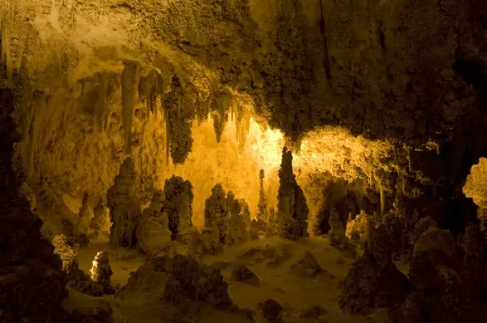 Framed Print : Intricate formations in the wondrous 8. 2-acre Big Room cave, 750 feet into the earth