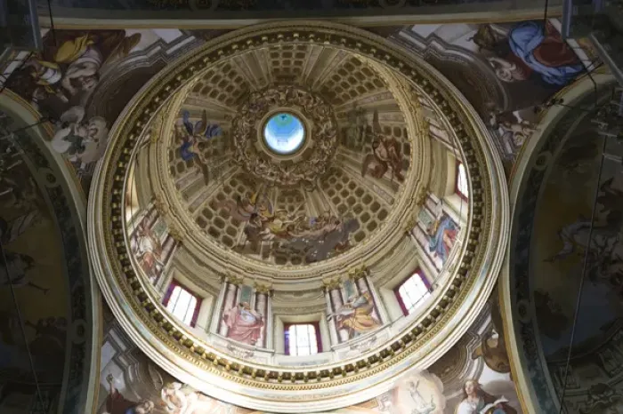 Framed Print : Intricately painted dome of the cathedral. Santuario di Nostra Signora della Costa Framed Print : Intricately painted dome of the cathedral. Santuario di Nostra Signora della Costa