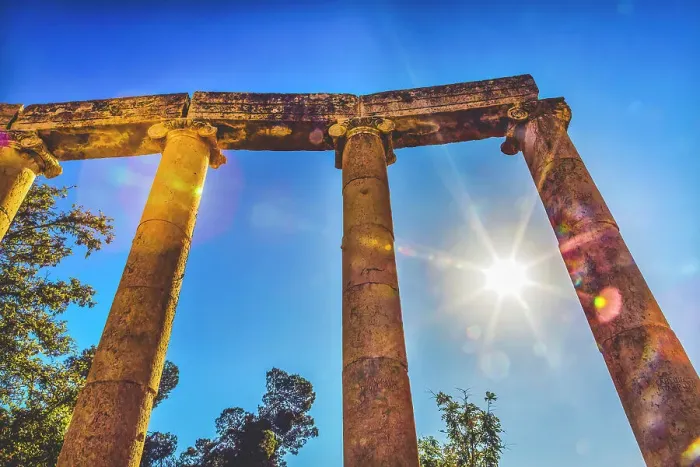 Framed Print : Ionic columns Sun Oval Plaza, Jerash, Jordan. Jerash came to power from 300 BC to 600 AD Framed Print : Ionic columns Sun Oval Plaza, Jerash, Jordan. Jerash came to power from 300 BC to 600 AD