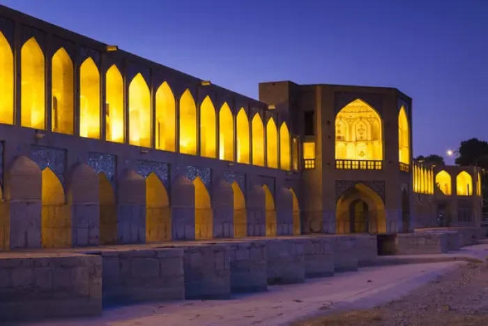 Framed Print : Iran, Central Iran, Esfahan, Si-o-Seh Bridge, dawn