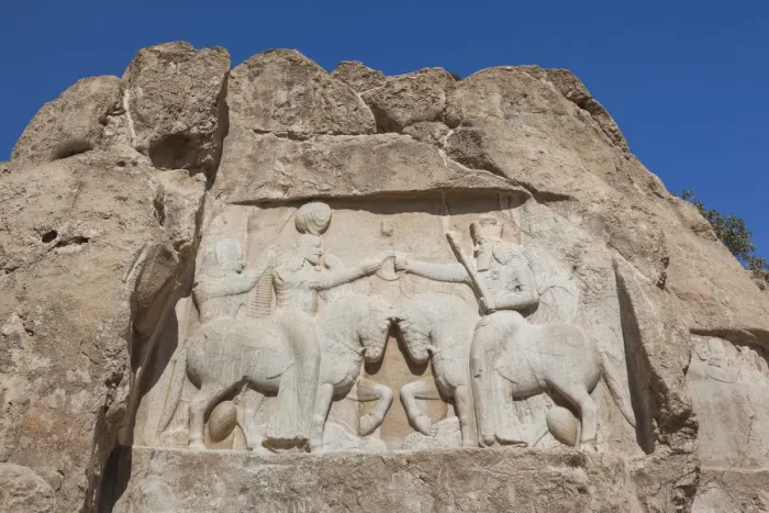 Framed Print : Iran, Central Iran, Shiraz, Naqsh-e Rostam, Sassanian stone reliefs cut into mountain Framed Print : Iran, Central Iran, Shiraz, Naqsh-e Rostam, Sassanian stone reliefs cut into mountain