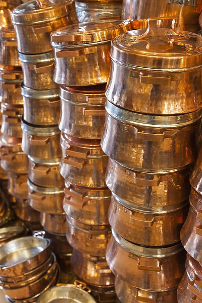 Iran, Southeastern Iran, Kerman, End to End Bazaar, copper pots