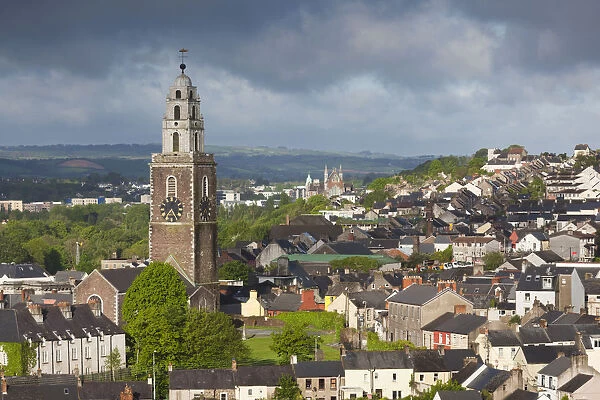 Ireland, County Cork, Cork City, elevated city view with St. Annes Church, dawn