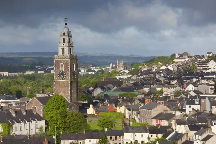 Framed Print : Ireland, County Cork, Cork City, elevated city view with St. Annes Church, dawn