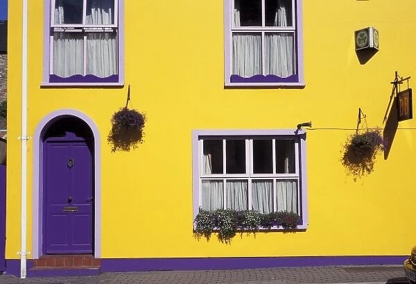 Ireland, County Cork, Kinsale. Colorful bed and breakfast exterior