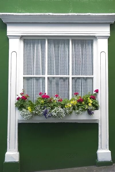 Ireland, County Cork, Kinsale. Colorful windowbox