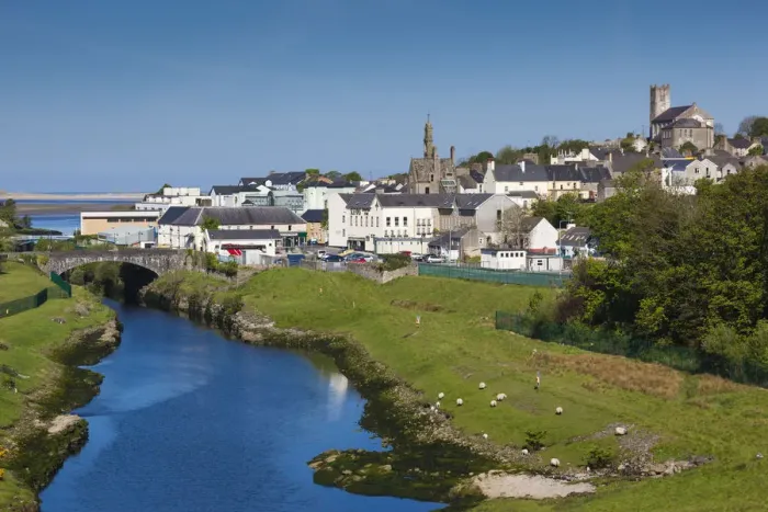 Framed Print : Ireland, County Donegal, Ballyshannon, elevated town view Framed Print : Ireland, County Donegal, Ballyshannon, elevated town view