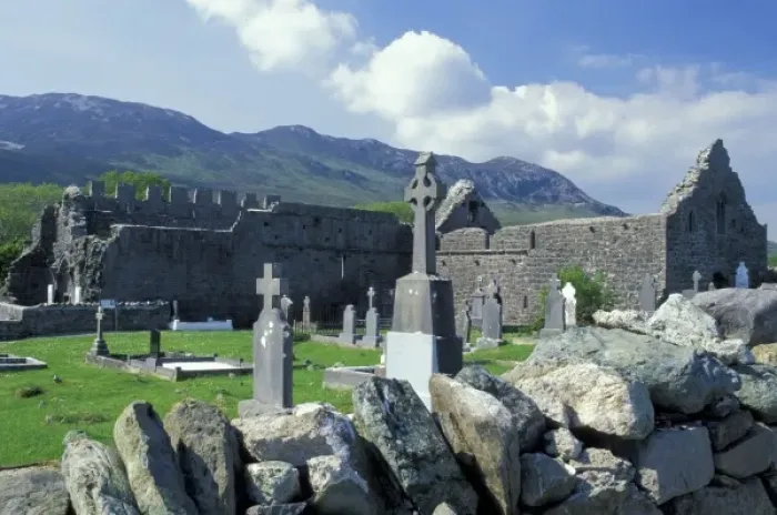 Framed Print : Ireland, County Mayo. Murrisk Abbey and Croagh Patrick Framed Print : Ireland, County Mayo. Murrisk Abbey and Croagh Patrick