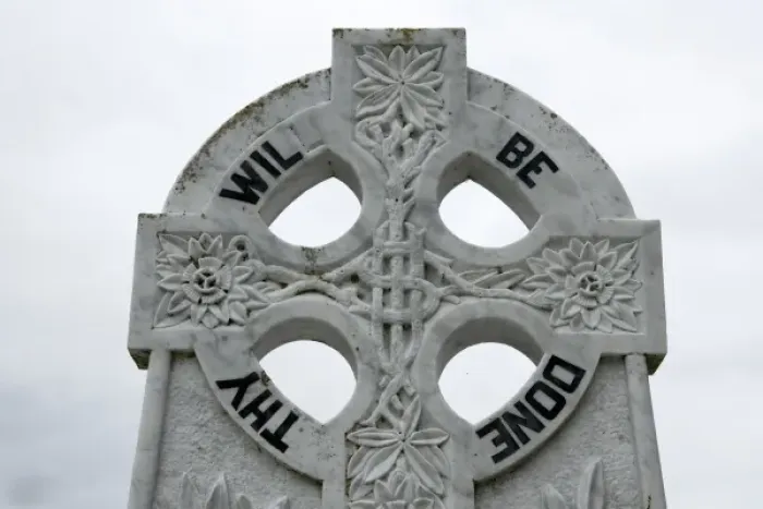 Framed Print : Ireland, County Mayo, Murrisk. Detail of message on Celtic cross Framed Print : Ireland, County Mayo, Murrisk. Detail of message on Celtic cross