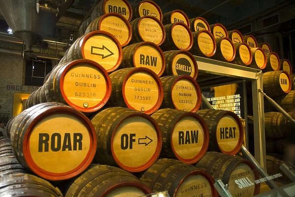 IRELAND, Dublin. Guinness Storehouse. Beer barrels