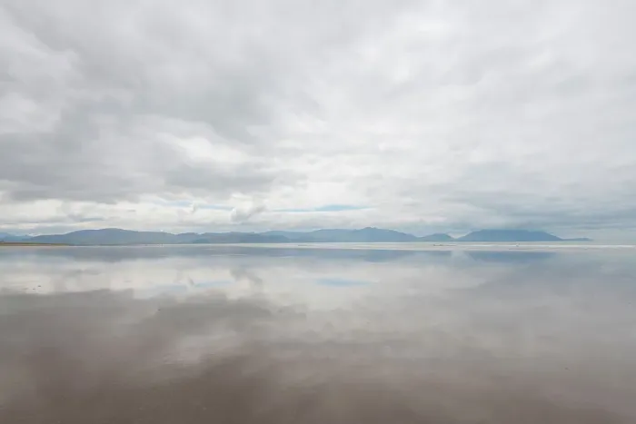 Framed Print : Ireland, Inch Strand. Landscape with fog on ocean and beach Framed Print : Ireland, Inch Strand. Landscape with fog on ocean and beach